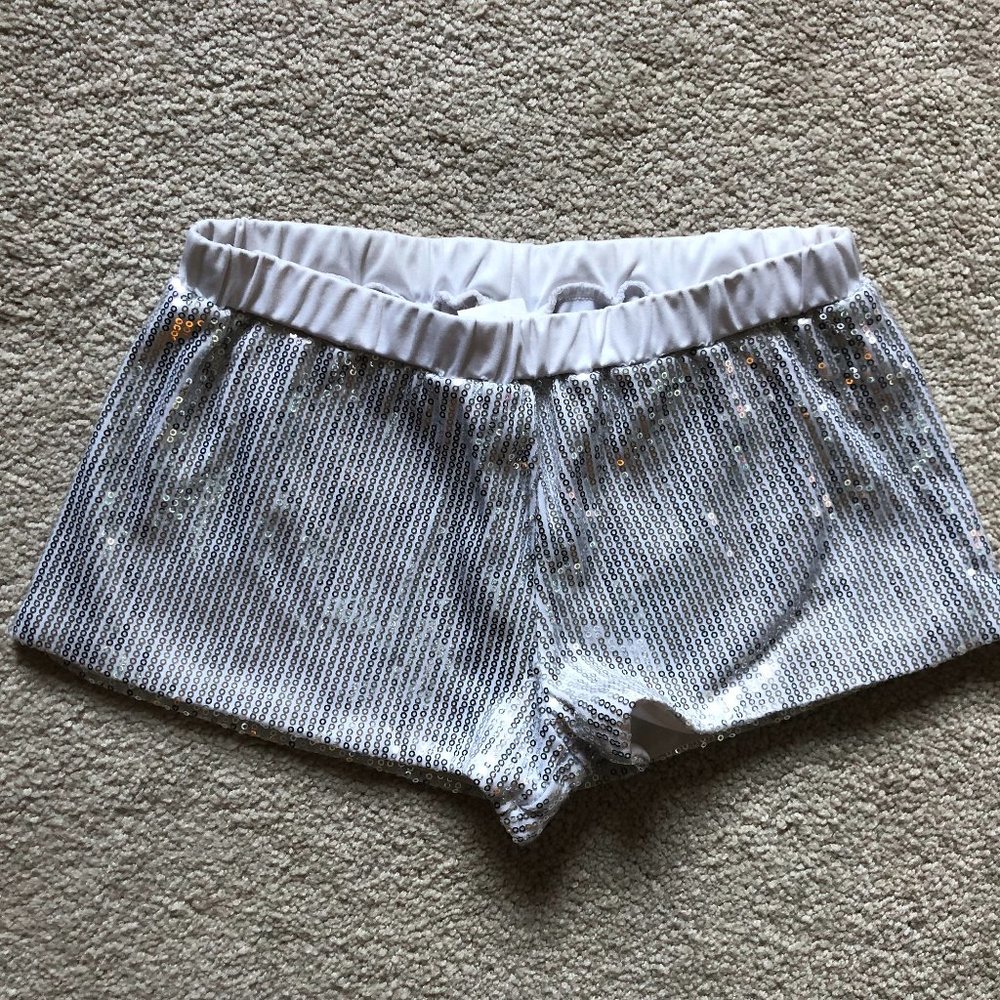 Girls Spirit Halloween White/Silver Sequin Short Shorts, Size L